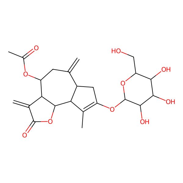 2D Structure of [9-methyl-3,6-dimethylidene-2-oxo-8-[3,4,5-trihydroxy-6-(hydroxymethyl)oxan-2-yl]oxy-4,5,6a,7,9a,9b-hexahydro-3aH-azuleno[4,5-b]furan-4-yl] acetate