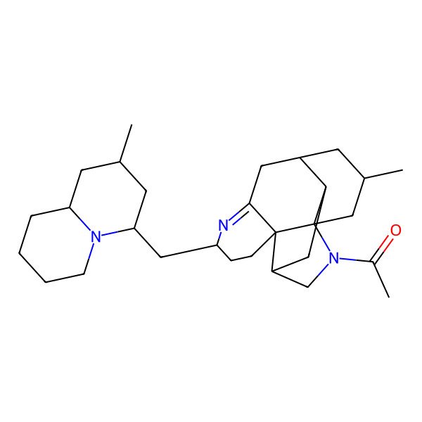 2D Structure of 1-[11-methyl-5-[(2-methyl-2,3,4,6,7,8,9,9a-octahydro-1H-quinolizin-4-yl)methyl]-6,14-diazapentacyclo[7.6.2.02,7.02,13.013,17]heptadec-6-en-14-yl]ethanone