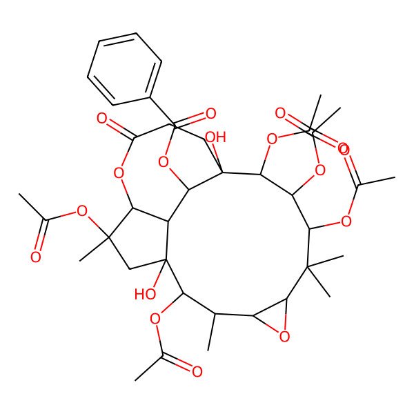 2D Structure of (2,8,9,10,17-Pentaacetyloxy-1,11-dihydroxy-3,7,7,17-tetramethyl-14-oxo-5,15-dioxatetracyclo[9.7.2.04,6.016,19]icosan-20-yl) benzoate