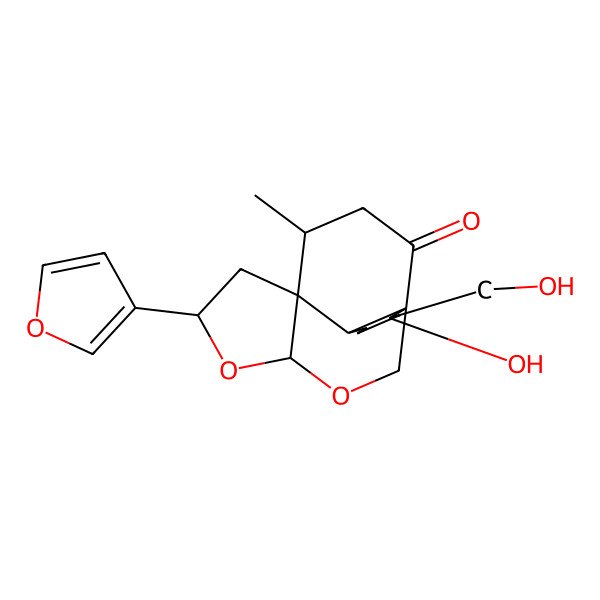 2D Structure of 6-(Furan-3-yl)-13-hydroxy-13-(hydroxymethyl)-16-methyl-3,5-dioxatetracyclo[6.5.3.01,9.04,8]hexadecan-14-one