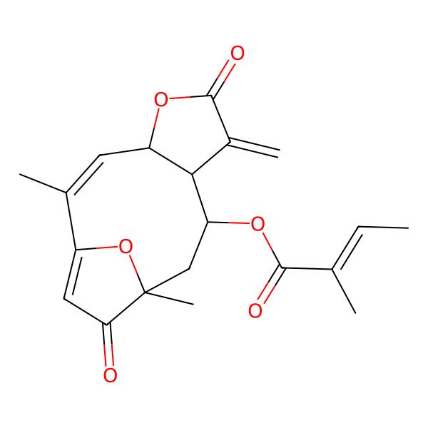 2D Structure of [(2Z,4R,8R,9R,11S)-2,11-dimethyl-7-methylidene-6,12-dioxo-5,14-dioxatricyclo[9.2.1.04,8]tetradeca-1(13),2-dien-9-yl] (E)-2-methylbut-2-enoate