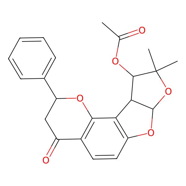 2D Structure of (14,14-Dimethyl-6-oxo-4-phenyl-3,11,13-trioxatetracyclo[8.6.0.02,7.012,16]hexadeca-1(10),2(7),8-trien-15-yl) acetate