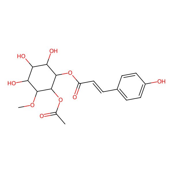 2D Structure of [(2R,3R,4S,5S,6R)-2-acetyloxy-4,5,6-trihydroxy-3-methoxycyclohexyl] (E)-3-(4-hydroxyphenyl)prop-2-enoate