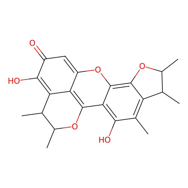 2D Structure of (6S,7S,17S,18S)-3,15-dihydroxy-4,6,7,17,18-pentamethyl-8,11,19-trioxapentacyclo[10.7.1.02,10.05,9.016,20]icosa-1(20),2,4,9,12,15-hexaen-14-one