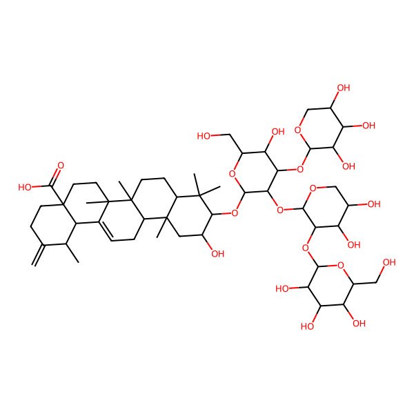 2D Structure of 10-[3-[4,5-Dihydroxy-3-[3,4,5-trihydroxy-6-(hydroxymethyl)oxan-2-yl]oxyoxan-2-yl]oxy-5-hydroxy-6-(hydroxymethyl)-4-(3,4,5-trihydroxyoxan-2-yl)oxyoxan-2-yl]oxy-11-hydroxy-1,6a,6b,9,9,12a-hexamethyl-2-methylidene-1,3,4,5,6,6a,7,8,8a,10,11,12,13,14b-tetradecahydropicene-4a-carboxylic acid