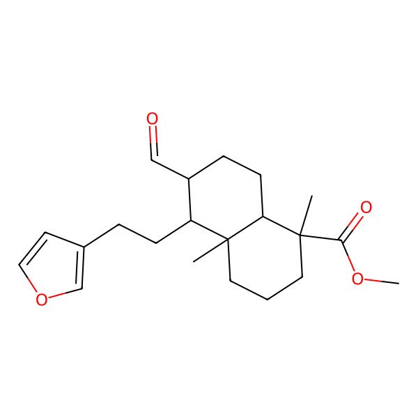 2D Structure of methyl (1S,4aS,5R,6R,8aS)-6-formyl-5-[2-(furan-3-yl)ethyl]-1,4a-dimethyl-2,3,4,5,6,7,8,8a-octahydronaphthalene-1-carboxylate