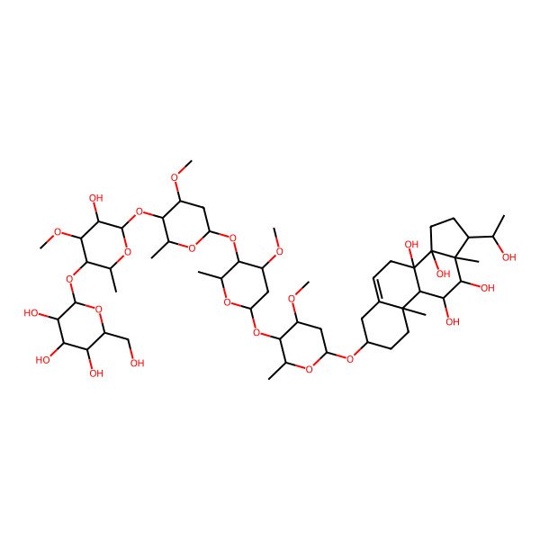 2D Structure of 17-(1-hydroxyethyl)-3-[5-[5-[5-[3-hydroxy-4-methoxy-6-methyl-5-[3,4,5-trihydroxy-6-(hydroxymethyl)oxan-2-yl]oxyoxan-2-yl]oxy-4-methoxy-6-methyloxan-2-yl]oxy-4-methoxy-6-methyloxan-2-yl]oxy-4-methoxy-6-methyloxan-2-yl]oxy-10,13-dimethyl-2,3,4,7,9,11,12,15,16,17-decahydro-1H-cyclopenta[a]phenanthrene-8,11,12,14-tetrol