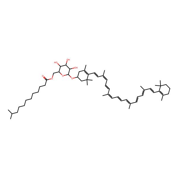 2D Structure of [3,4,5-Trihydroxy-6-[3,5,5-trimethyl-4-[3,7,12,16-tetramethyl-18-(2,6,6-trimethylcyclohexen-1-yl)octadeca-1,3,5,7,9,11,13,15,17-nonaenyl]cyclohex-3-en-1-yl]oxyoxan-2-yl]methyl 11-methyldodecanoate