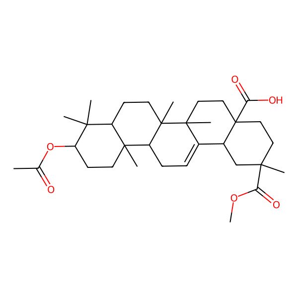 2D Structure of (2S,4aR,6aR,6aS,6bR,8aR,10S,12aR,14bS)-10-acetyloxy-2-methoxycarbonyl-2,6a,6b,9,9,12a-hexamethyl-1,3,4,5,6,6a,7,8,8a,10,11,12,13,14b-tetradecahydropicene-4a-carboxylic acid