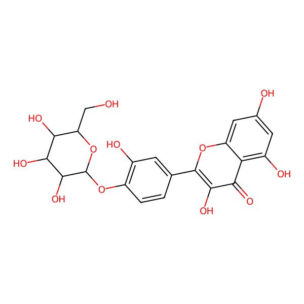 2D Structure of 3,5,7-trihydroxy-2-[3-hydroxy-4-[(2S,3S,4R,5R,6R)-3,4,5-trihydroxy-6-(hydroxymethyl)oxan-2-yl]oxyphenyl]chromen-4-one