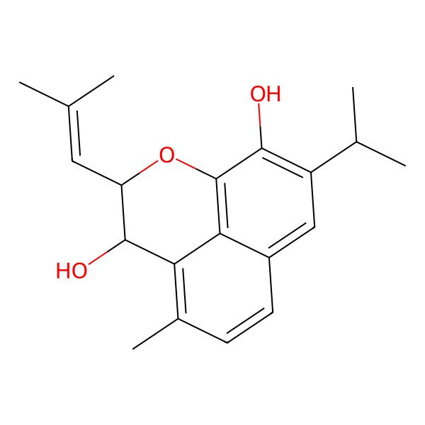 2D Structure of 6-Methyl-3-(2-methylprop-1-enyl)-11-propan-2-yl-2-oxatricyclo[7.3.1.05,13]trideca-1(13),5,7,9,11-pentaene-4,12-diol