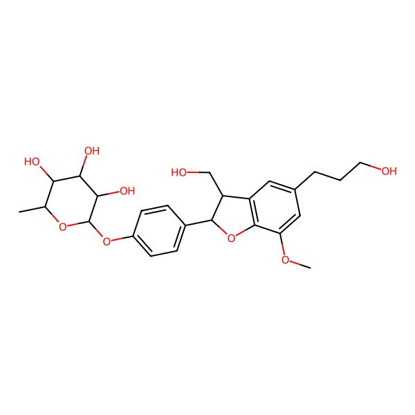 2D Structure of (2S,3R,4R,5R,6S)-2-[4-[(2R,3R)-3-(hydroxymethyl)-5-(3-hydroxypropyl)-7-methoxy-2,3-dihydro-1-benzofuran-2-yl]phenoxy]-6-methyloxane-3,4,5-triol