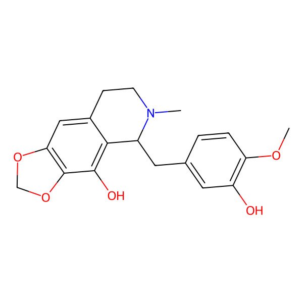 2D Structure of (5S)-5-[(3-hydroxy-4-methoxyphenyl)methyl]-6-methyl-7,8-dihydro-5H-[1,3]dioxolo[4,5-g]isoquinolin-4-ol