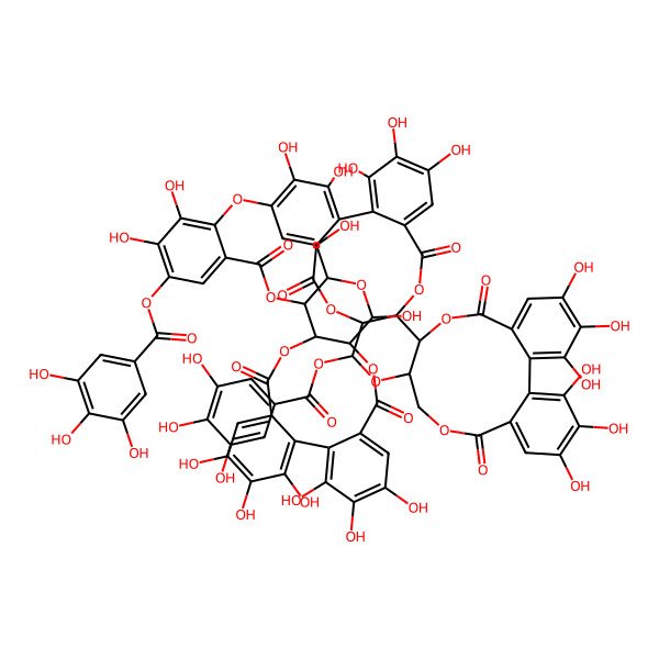2D Structure of [(10R,11R,13R,14R,15S)-3,4,5,11,20,21,22-heptahydroxy-13-(hydroxymethyl)-8,17-dioxo-9,12,16-trioxatetracyclo[16.4.0.02,7.010,15]docosa-1(22),2,4,6,18,20-hexaen-14-yl] 3,4-dihydroxy-5-(3,4,5-trihydroxybenzoyl)oxy-2-[[(1R,2S,19R,20S,22R)-7,8,9,12,13,28,29,30,33,34,35-undecahydroxy-4,17,25,38-tetraoxo-20-(3,4,5-trihydroxybenzoyl)oxy-3,18,21,24,39-pentaoxaheptacyclo[20.17.0.02,19.05,10.011,16.026,31.032,37]nonatriaconta-5,7,9,11,13,15,26,28,30,32,34,36-dodecaen-14-yl]oxy]benzoate