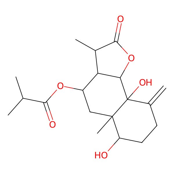 2D Structure of (6,9a-Dihydroxy-3,5a-dimethyl-9-methylidene-2-oxo-3,3a,4,5,6,7,8,9b-octahydrobenzo[g][1]benzofuran-4-yl) 2-methylpropanoate