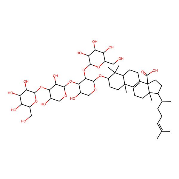 2D Structure of (3S,5S,10S,13R,14S,17R)-3-[(2S,3R,4S,5S)-4-[(2S,3R,4S,5S)-3,5-dihydroxy-4-[(2S,3R,4S,5R,6R)-3,4,5-trihydroxy-6-(hydroxymethyl)oxan-2-yl]oxyoxan-2-yl]oxy-5-hydroxy-3-[(2S,3R,4S,5R,6R)-3,4,5-trihydroxy-6-(hydroxymethyl)oxan-2-yl]oxyoxan-2-yl]oxy-4,4,10,13-tetramethyl-17-[(2R)-6-methylhept-5-en-2-yl]-2,3,5,6,7,11,12,15,16,17-decahydro-1H-cyclopenta[a]phenanthrene-14-carboxylic acid