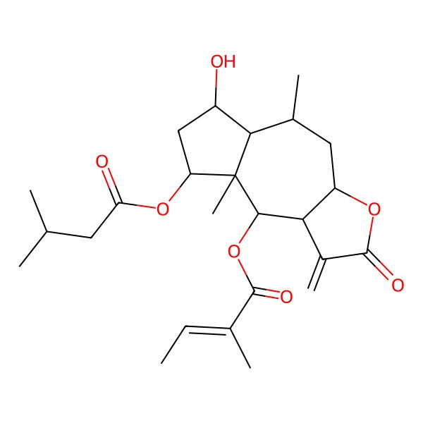2D Structure of [(3aS,5R,5aS,6S,8R,8aS,9S,9aR)-6-hydroxy-5,8a-dimethyl-8-(3-methylbutanoyloxy)-1-methylidene-2-oxo-4,5,5a,6,7,8,9,9a-octahydro-3aH-azuleno[6,5-b]furan-9-yl] (Z)-2-methylbut-2-enoate