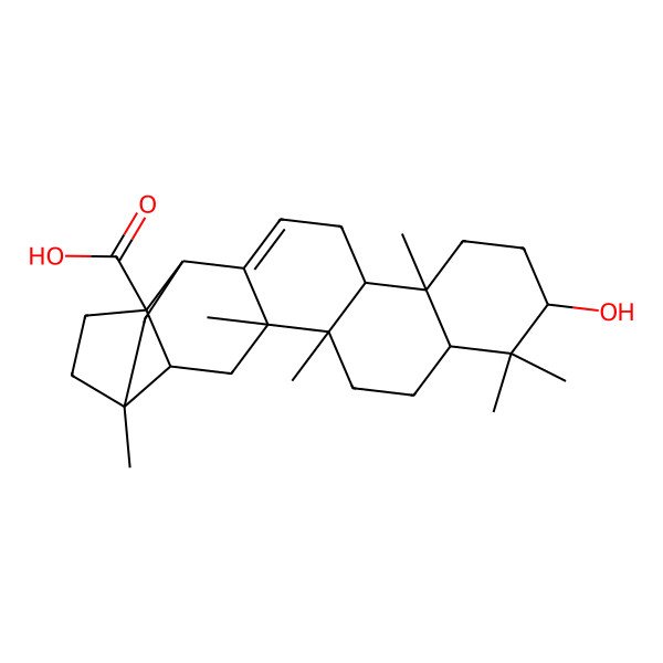 2D Structure of 18-Hydroxy-1,2,8,15,19,19-hexamethylhexacyclo[12.8.0.02,11.04,8.05,10.015,20]docos-11-ene-5-carboxylic acid