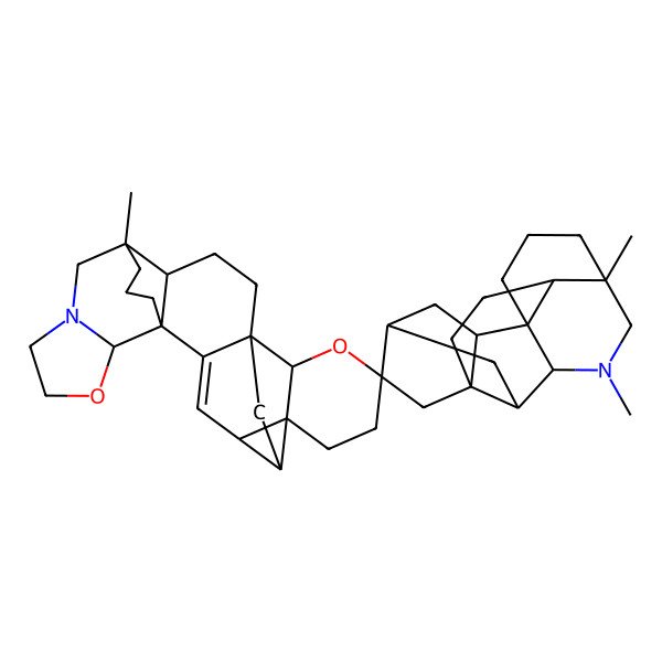 2D Structure of (1S,1'R,4R,5S,5'R,6S,8'R,9S,9'S,11R,12R,15R,16R,17'R,18'R,22S)-5',7',16-trimethylspiro[10,21-dioxa-18-azaoctacyclo[14.6.3.15,12.01,15.02,12.04,6.06,11.018,22]hexacos-2-ene-9,12'-7-azahexacyclo[9.6.2.01,8.05,17.09,14.014,18]nonadecane]