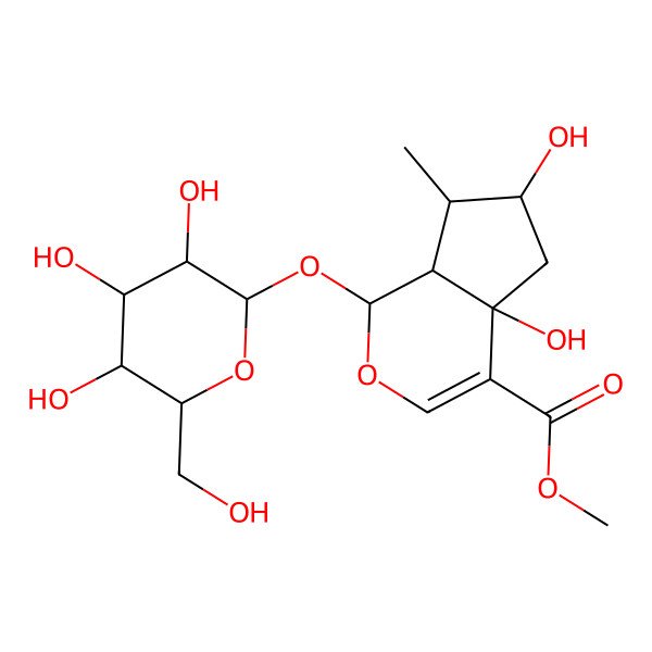 2D Structure of methyl (1S,4aR,6S,7R,7aR)-4a,6-dihydroxy-7-methyl-1-[(2S,3R,4S,5S,6R)-3,4,5-trihydroxy-6-(hydroxymethyl)oxan-2-yl]oxy-5,6,7,7a-tetrahydro-1H-cyclopenta[c]pyran-4-carboxylate