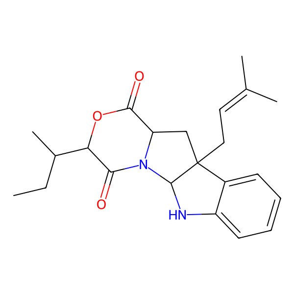 2D Structure of (1S,4R,7R,9S)-4-[(2R)-butan-2-yl]-9-(3-methylbut-2-enyl)-5-oxa-2,16-diazatetracyclo[7.7.0.02,7.010,15]hexadeca-10,12,14-triene-3,6-dione