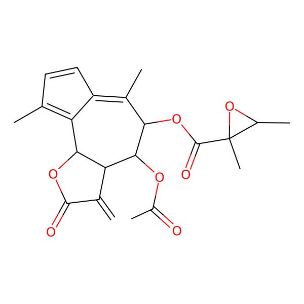 2D Structure of [(3aS,4R,5R,9bS)-4-acetyloxy-6,9-dimethyl-3-methylidene-2-oxo-3a,4,5,9b-tetrahydroazuleno[4,5-b]furan-5-yl] (2S,3R)-2,3-dimethyloxirane-2-carboxylate