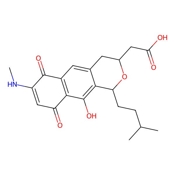 2D Structure of 2-[(1R,3R)-10-hydroxy-7-(methylamino)-1-(3-methylbutyl)-6,9-dioxo-3,4-dihydro-1H-benzo[g]isochromen-3-yl]acetic acid