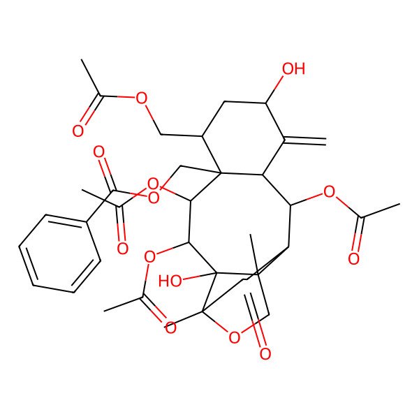 2D Structure of [(1R,2R,3S,4R,5R,6S,8S,10R,11R,12R,15S)-3,4,11-triacetyloxy-6-(acetyloxymethyl)-2,8-dihydroxy-1,15-dimethyl-9-methylidene-14-oxo-16-oxatetracyclo[10.5.0.02,15.05,10]heptadecan-5-yl]methyl benzoate