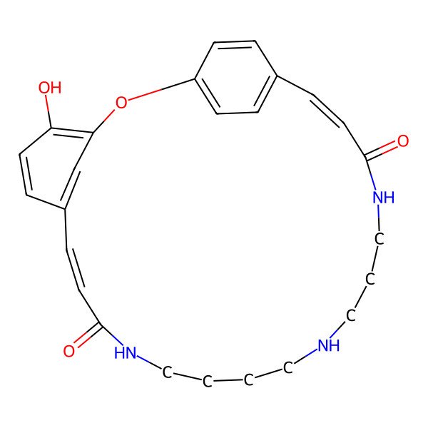 2D Structure of (8E,22E)-4-hydroxy-2-oxa-11,16,20-triazatricyclo[22.2.2.13,7]nonacosa-1(26),3,5,7(29),8,22,24,27-octaene-10,21-dione