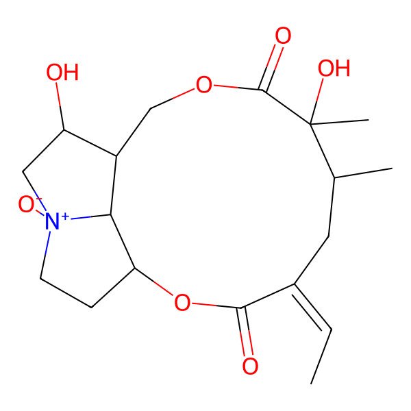 2D Structure of 4-Ethylidene-7,12-dihydroxy-6,7-dimethyl-14-oxido-2,9-dioxa-14-azoniatricyclo[9.5.1.014,17]heptadecane-3,8-dione