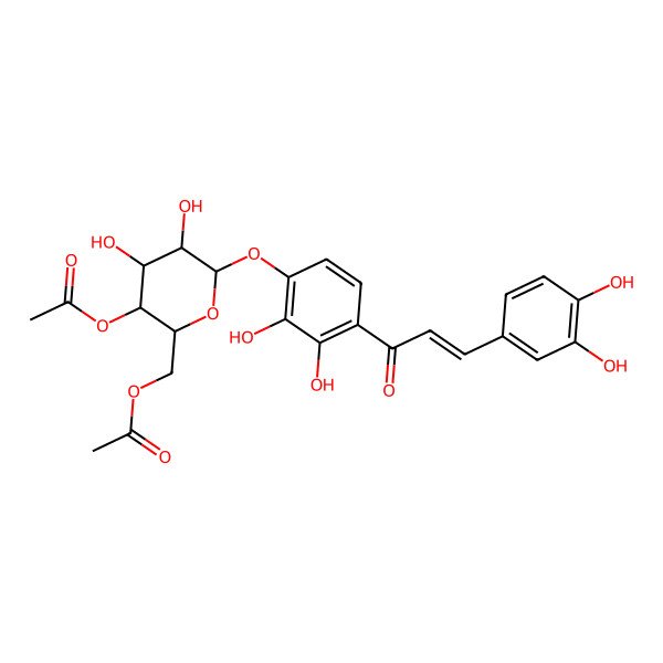 2D Structure of [3-Acetyloxy-6-[4-[3-(3,4-dihydroxyphenyl)prop-2-enoyl]-2,3-dihydroxyphenoxy]-4,5-dihydroxyoxan-2-yl]methyl acetate