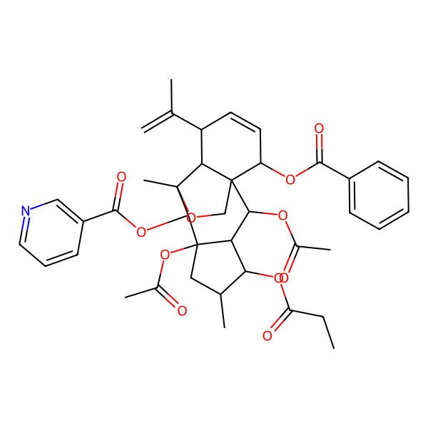2D Structure of "5_,15_-O-diacetoxy-7_-O-benzoyloxy-14_-nicotynoyloxy-3_-O-propanoyloxymyrsinol"
