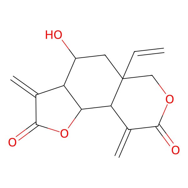 2D Structure of 5a-Ethenyl-4-hydroxy-3,9-dimethylideneoctahydro-2H-furo[2,3-f][2]benzopyran-2,8(3H)-dione