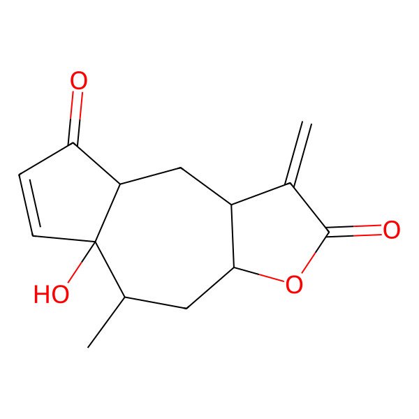 2D Structure of 5a-Hydroxy-5-methyl-1-methylidene-3a,4,5,8a,9,9a-hexahydroazuleno[6,7-b]furan-2,8-dione