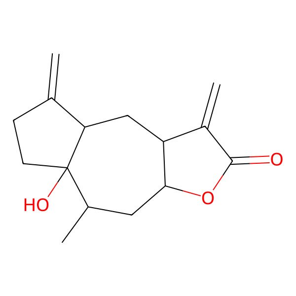 2D Structure of 5a-Hydroxy-5-methyl-1,8-dimethylidene-3a,4,5,6,7,8a,9,9a-octahydroazuleno[6,5-b]furan-2-one