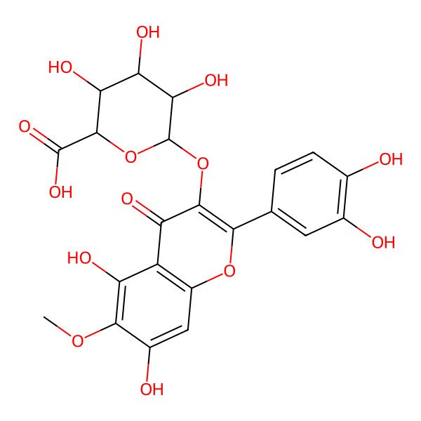 2D Structure of (2S,3S,4S,5R,6S)-6-[2-(3,4-dihydroxyphenyl)-5,7-dihydroxy-6-methoxy-4-oxochromen-3-yl]oxy-3,4,5-trihydroxyoxane-2-carboxylic acid