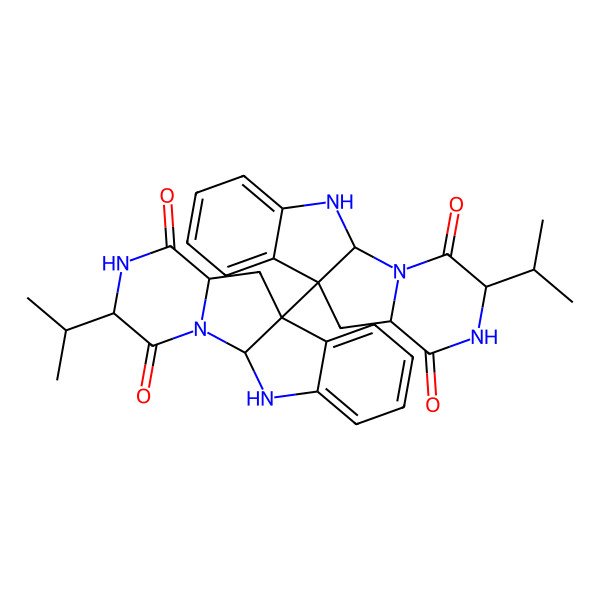 2D Structure of 9-(3,6-Dioxo-4-propan-2-yl-2,5,16-triazatetracyclo[7.7.0.02,7.010,15]hexadeca-10,12,14-trien-9-yl)-4-propan-2-yl-2,5,16-triazatetracyclo[7.7.0.02,7.010,15]hexadeca-10,12,14-triene-3,6-dione