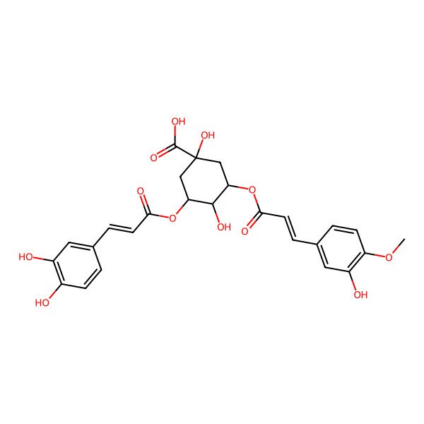 2D Structure of (1S,3R,4R,5R)-3-[(E)-3-(3,4-dihydroxyphenyl)prop-2-enoyl]oxy-1,4-dihydroxy-5-[(E)-3-(3-hydroxy-4-methoxyphenyl)prop-2-enoyl]oxycyclohexane-1-carboxylic acid