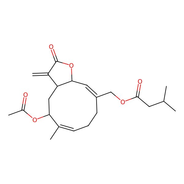 2D Structure of (5-Acetyloxy-6-methyl-3-methylidene-2-oxo-3a,4,5,8,9,11a-hexahydrocyclodeca[b]furan-10-yl)methyl 3-methylbutanoate