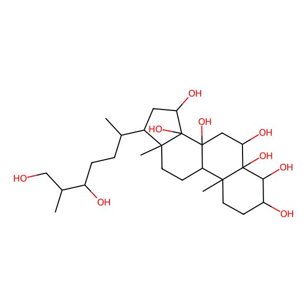 2D Structure of (3S,4S,5R,6S,8S,9R,10R,13R,14R,15S,17R)-17-[(2R,5R,6R)-5,7-dihydroxy-6-methylheptan-2-yl]-10,13-dimethyl-1,2,3,4,6,7,9,11,12,15,16,17-dodecahydrocyclopenta[a]phenanthrene-3,4,5,6,8,14,15-heptol