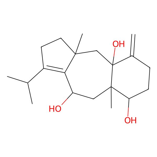 2D Structure of 5a,10a-Dimethyl-9-methylidene-3-propan-2-yl-1,2,4,5,6,7,8,10-octahydrobenzo[g]azulene-4,6,9a-triol