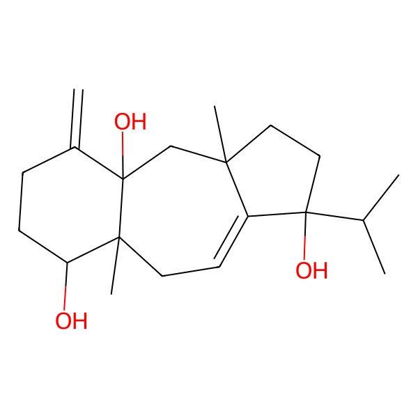 2D Structure of 5a,10a-dimethyl-9-methylidene-3-propan-2-yl-2,5,6,7,8,10-hexahydro-1H-benzo[f]azulene-3,6,9a-triol