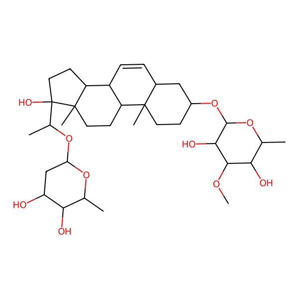 2D Structure of (2R,3R,4S,5S,6R)-2-[[(3S,5R,8R,9S,10S,13S,14S,17R)-17-[(1S)-1-[(2S,4R,5S,6R)-4,5-dihydroxy-6-methyloxan-2-yl]oxyethyl]-17-hydroxy-10,13-dimethyl-1,2,3,4,5,8,9,11,12,14,15,16-dodecahydrocyclopenta[a]phenanthren-3-yl]oxy]-4-methoxy-6-methyloxane-3,5-diol