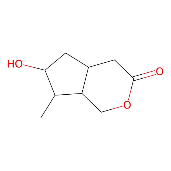 2D Structure of Cyclopenta[c]pyran-3(1H)-one, hexahydro-6-hydroxy-7-methyl-, [4aR-(4aalpha,6alpha,7alpha,7aalpha)]-; (4aR,6S,7R,7aS)-Hexahydro-6-hydroxy-7-methylcyclopenta[c]pyran-3(1H)-one