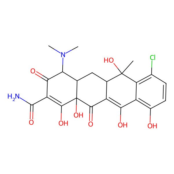 2D Structure of (4S,6S,12aR)-7-chloro-4-(dimethylamino)-1,6,10,11,12a-pentahydroxy-6-methyl-3,12-dioxo-4,4a,5,5a-tetrahydrotetracene-2-carboxamide