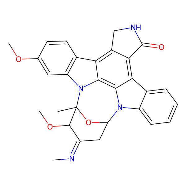 2D Structure of 3,24-Dimethoxy-2-methyl-4-methylimino-29-oxa-1,7,17-triazaoctacyclo[12.12.2.12,6.07,28.08,13.015,19.020,27.021,26]nonacosa-8,10,12,14,19,21(26),22,24,27-nonaen-16-one