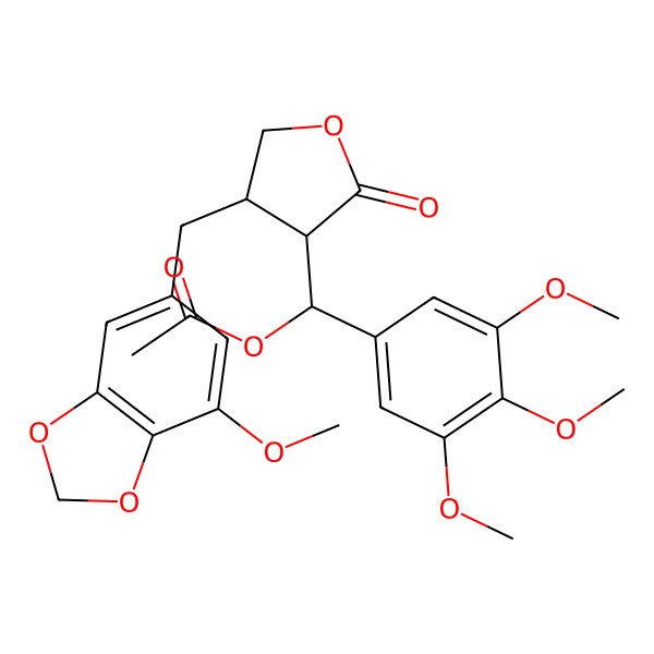 2D Structure of [[4-[(7-Methoxy-1,3-benzodioxol-5-yl)methyl]-2-oxooxolan-3-yl]-(3,4,5-trimethoxyphenyl)methyl] acetate
