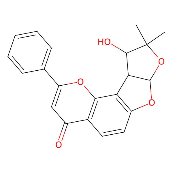 2D Structure of 15-Hydroxy-14,14-dimethyl-4-phenyl-3,11,13-trioxatetracyclo[8.6.0.02,7.012,16]hexadeca-1(10),2(7),4,8-tetraen-6-one