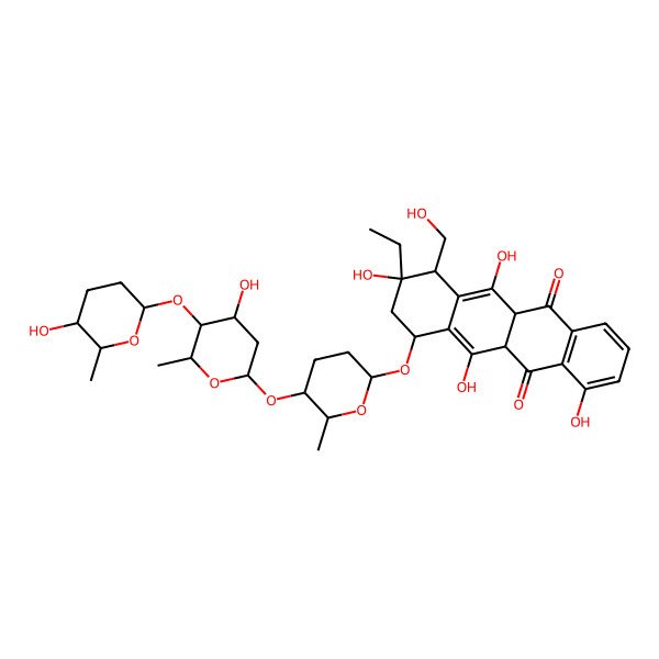 2D Structure of (9R)-9-ethyl-4,6,9,11-tetrahydroxy-7-[5-[4-hydroxy-5-(5-hydroxy-6-methyloxan-2-yl)oxy-6-methyloxan-2-yl]oxy-6-methyloxan-2-yl]oxy-10-(hydroxymethyl)-7,8,10,11a-tetrahydro-5aH-tetracene-5,12-dione