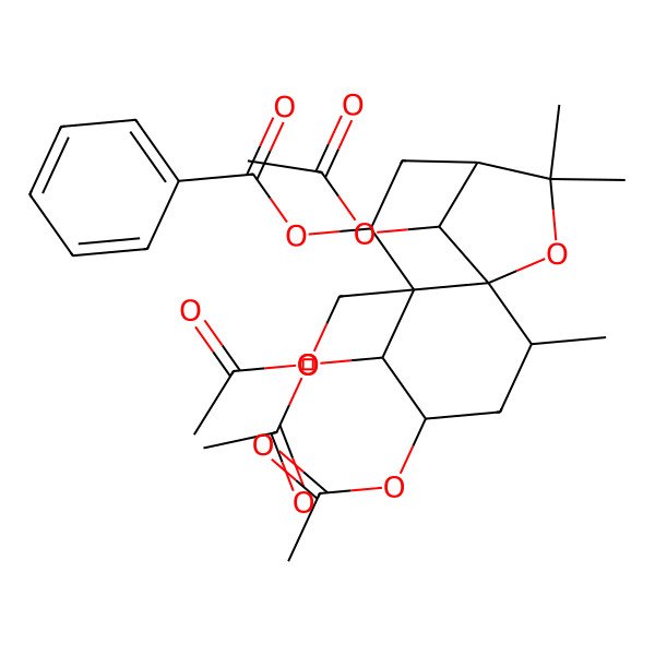 2D Structure of [(1R,2S,4R,5S,6S,7R,9S,12S)-4,5,12-triacetyloxy-6-(acetyloxymethyl)-2,10,10-trimethyl-11-oxatricyclo[7.2.1.01,6]dodecan-7-yl] benzoate